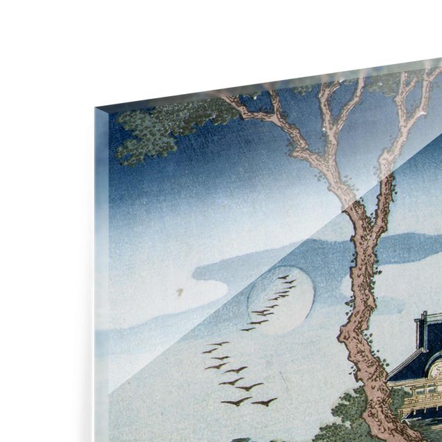 Tableau bleu Katsushika Hokusai - Un paysan traversant un pont