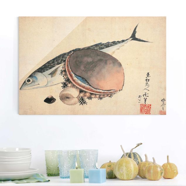 Déco mur cuisine Katsushika Hokusai - Maquereau et coquillages