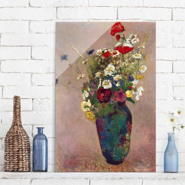 Tableaux en verre coquelicots Odilon Redon - Vase à fleurs avec des coquelicots
