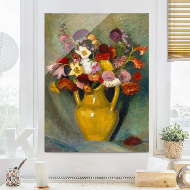 Tableau artistique Otto Modersohn - Bouquet coloré dans une cruche en argile jaune