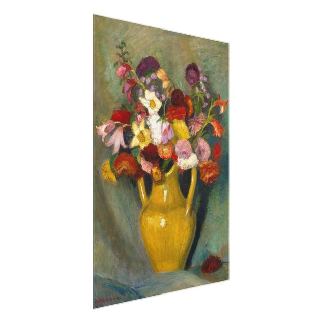 Tableaux en verre fleurs Otto Modersohn - Bouquet coloré dans une cruche en argile jaune