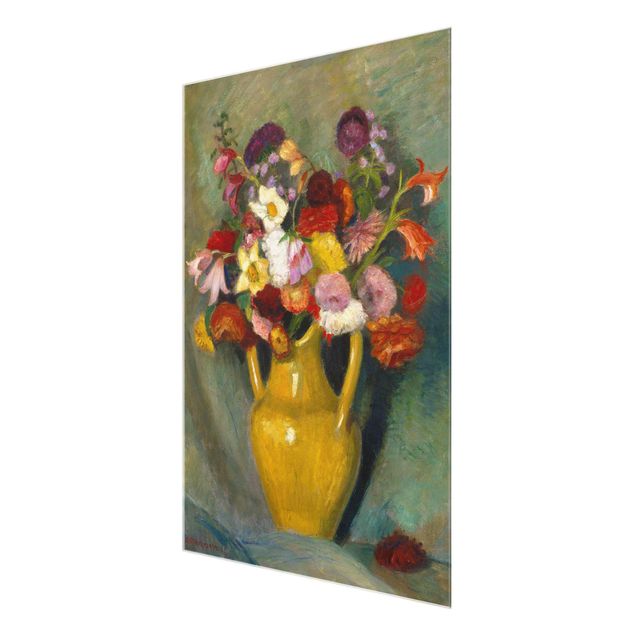 Tableau fleurs Otto Modersohn - Bouquet coloré dans une cruche en argile jaune