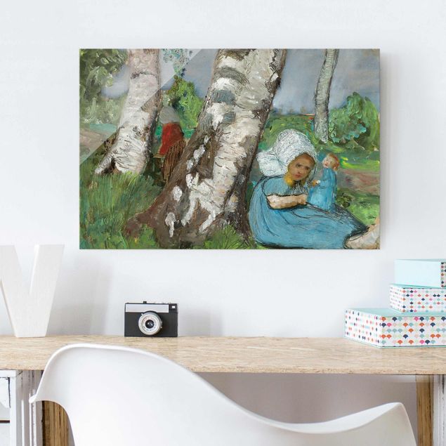 Tableau paysages Paula Modersohn-Becker - Enfant avec poupée assis sur un tronc de bouleau