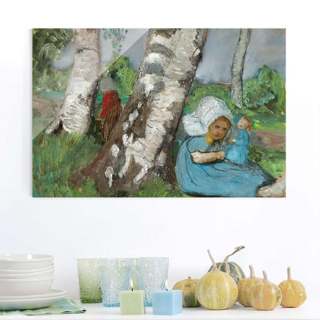 Déco mur cuisine Paula Modersohn-Becker - Enfant avec poupée assis sur un tronc de bouleau