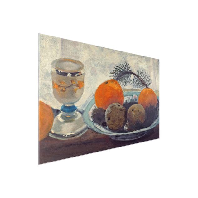 Tableaux modernes Paula Modersohn-Becker - Nature morte avec une tasse en verre dépoli, des pommes et une branche de pin
