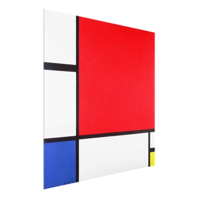Tableaux en verre abstraits Piet Mondrian - Composition avec rouge, bleu et jaune