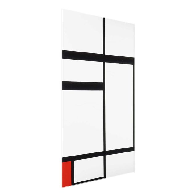 Tableaux en verre abstraits Piet Mondrian - Composition avec rouge, noir et blanc