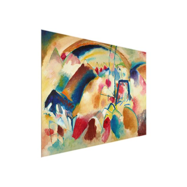 Tableaux en verre abstraits Wassily Kandinsky - Paysage avec église (Paysage avec taches rouges)