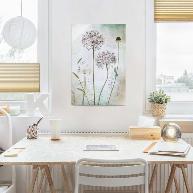 Tableaux en verre fleurs Fleurs d'Allium au pastel