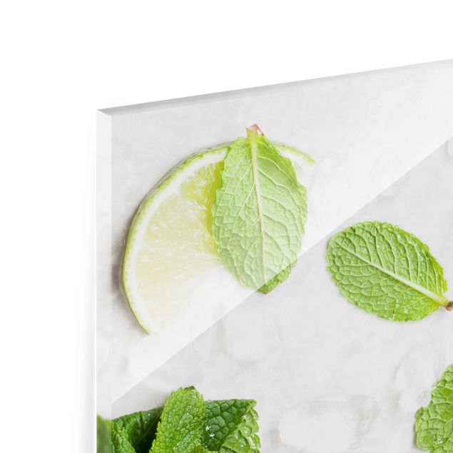 Tableau en verre - Lime Mint On Ice Cubes