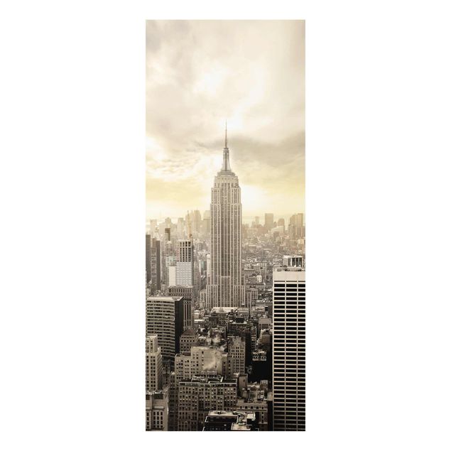 Tableaux en verre noir et blanc Manhattan à l'aube