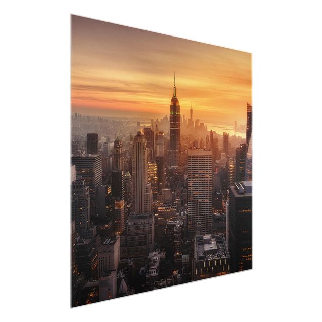 Tableaux en verre architecture & skyline Silhouette urbaine de Manhattan le soir