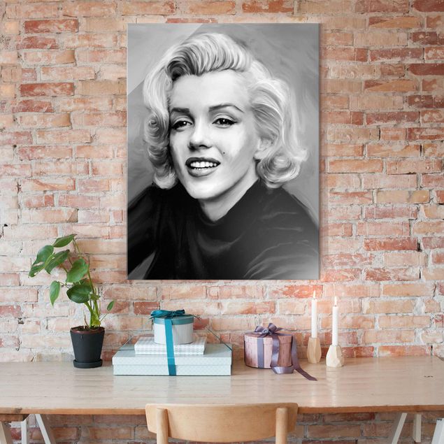 Tableaux en verre noir et blanc Marilyn en privé