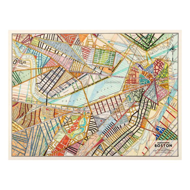 Tableau multicolor Carte moderne de Boston