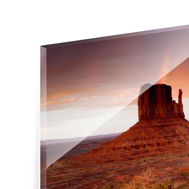 Tableau en verre paysage Monument Valley au coucher du soleil
