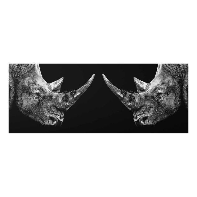 Tableaux noir et blanc Duel de rhinocéros
