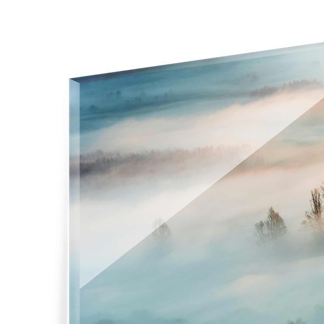 Tableau verre paysage Brouillard au lever du soleil