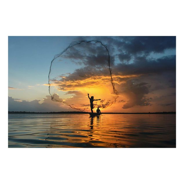 Tableaux plage Filet de pêche au coucher du soleil