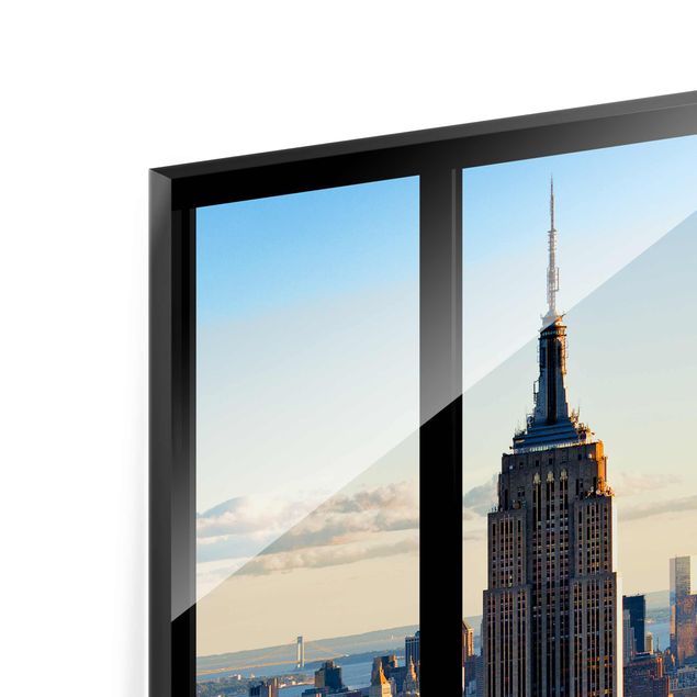 Tableaux en verre magnétique Fenêtre de New York Vue de l'Empire State Building