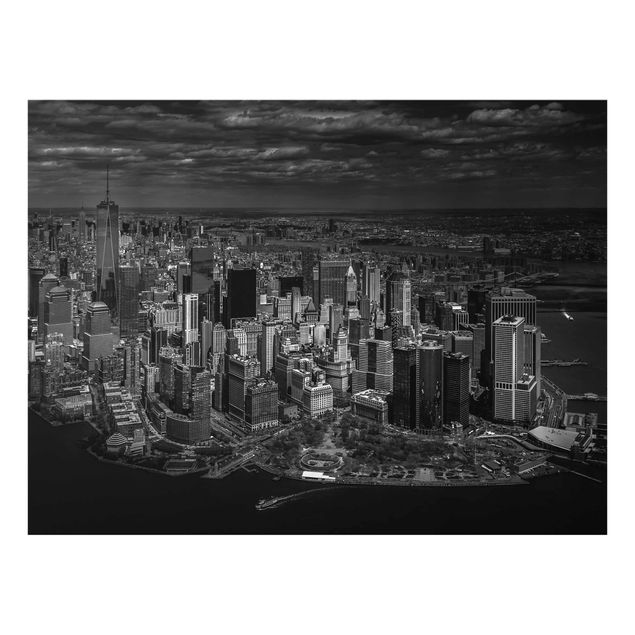 Tableaux en verre noir et blanc New York - Manhattan vu du ciel