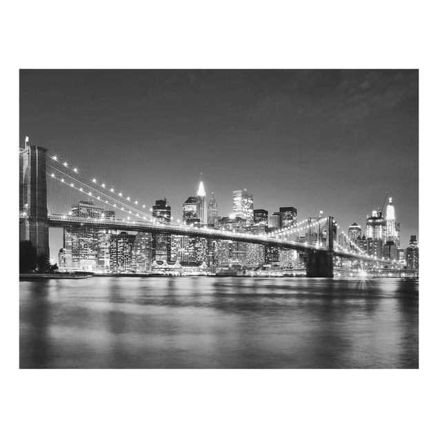 Tableaux en verre noir et blanc Pont de Manhattan la nuit II