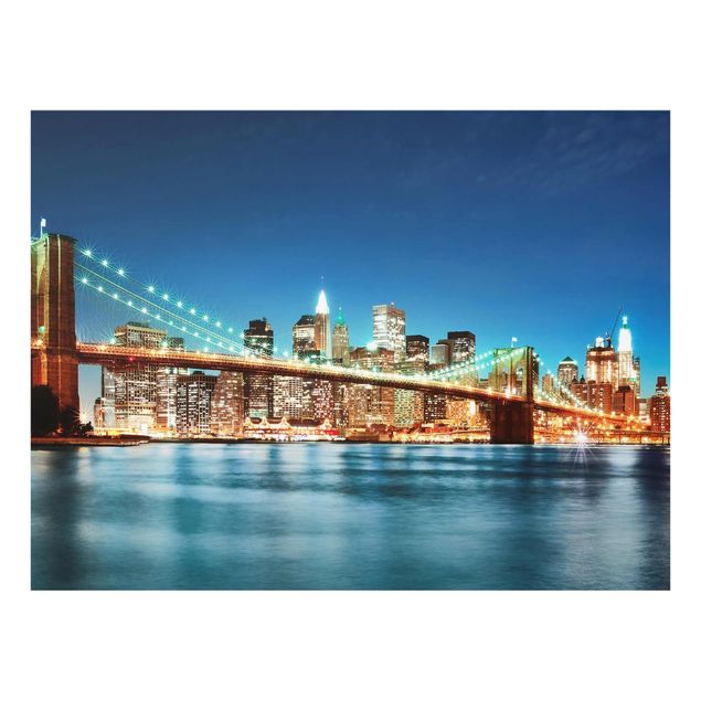 Tableaux en verre architecture & skyline Pont de Manhattan la nuit