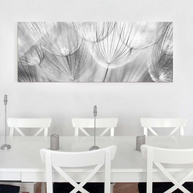 Tableaux en verre aigrette de pissenlit Dandelions macro shot in black and white