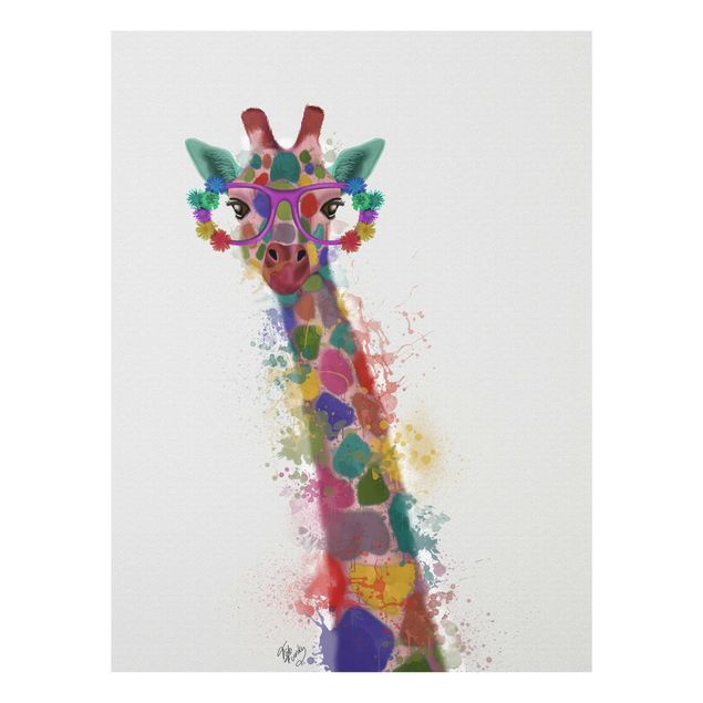 Tableau verre animaux Taches arc-en-ciel Trio de Girafe