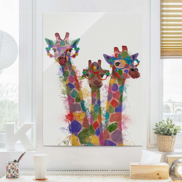 Tableau girafe Taches arc-en-ciel Trio de Girafes Trio