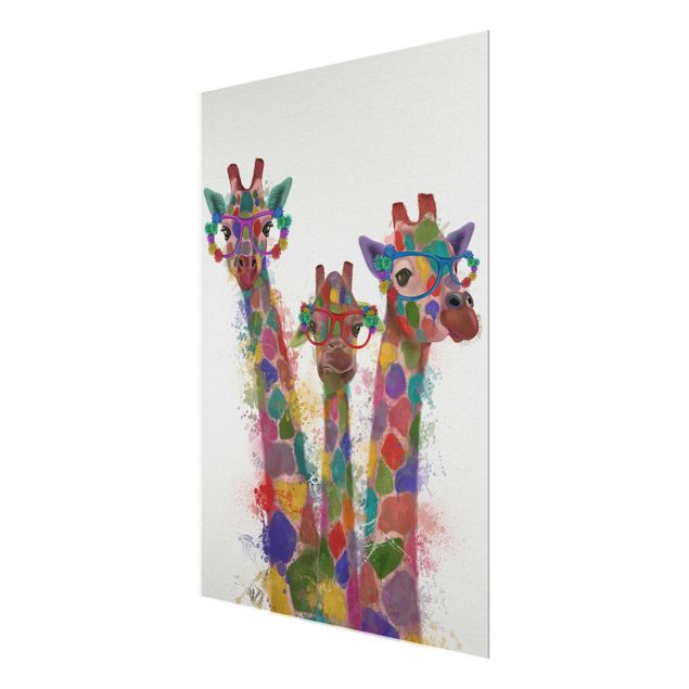 Tableau multicolor Taches arc-en-ciel Trio de Girafes Trio