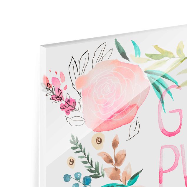 Tableau en verre - Pink Flowers - Girl Power