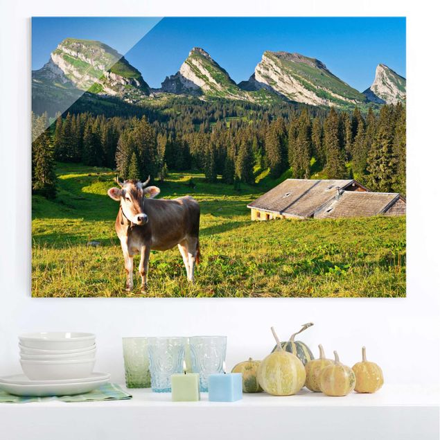 Décorations cuisine Prairie alpine suisse avec vache