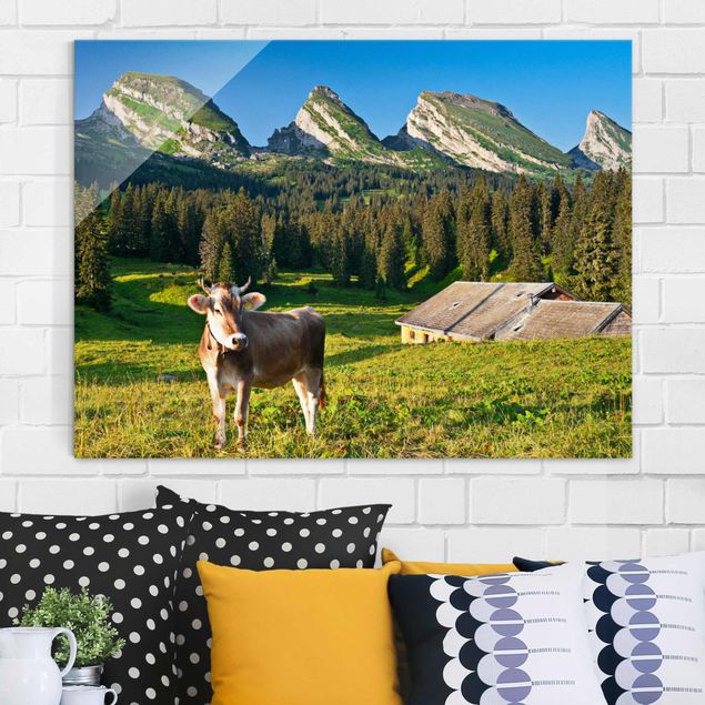 Tableaux paysage Prairie alpine suisse avec vache
