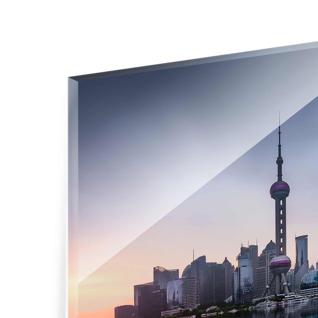 Tableaux en verre magnétique Silhouette urbaine de Shanghai le matin