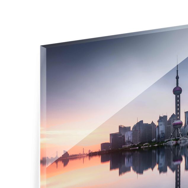 Tableaux en verre magnétique Silhouette urbaine de Shanghai le matin