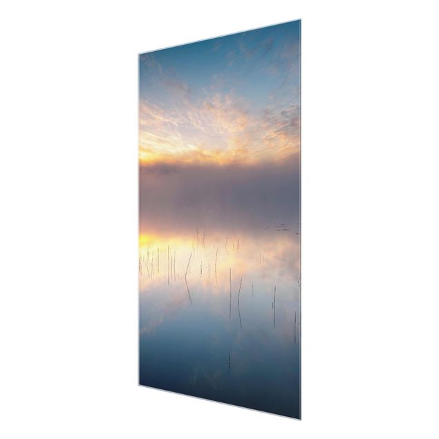 Tableau verre paysage Lever de soleil sur un lac suédois