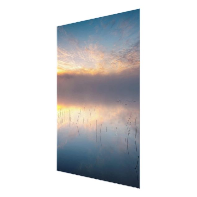 Tableau verre paysage Lever de soleil sur un lac suédois