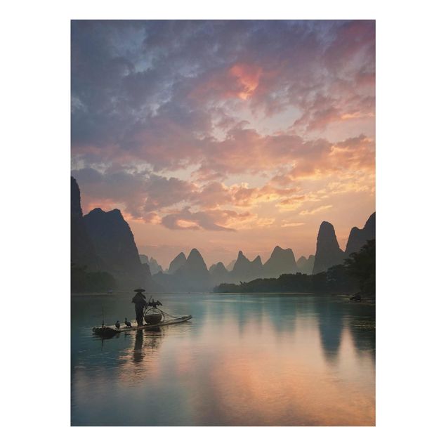 Tableaux en verre coucher de soleil Lever de soleil sur la rivière chinoise