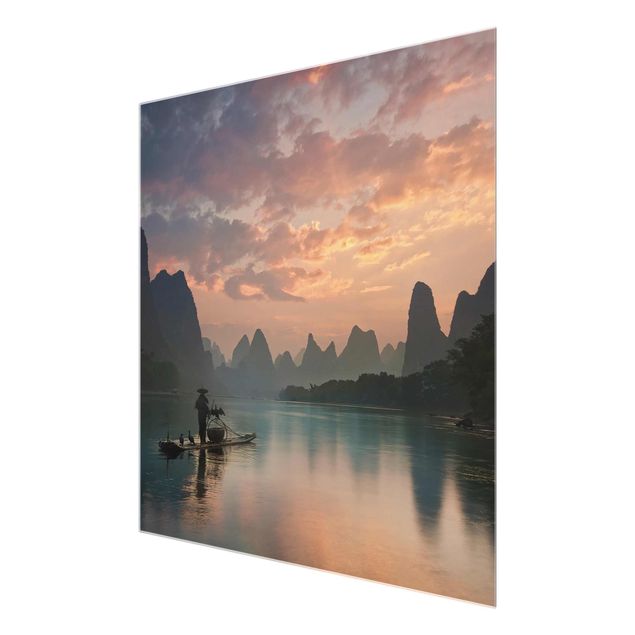 Tableaux modernes Lever de soleil sur la rivière chinoise