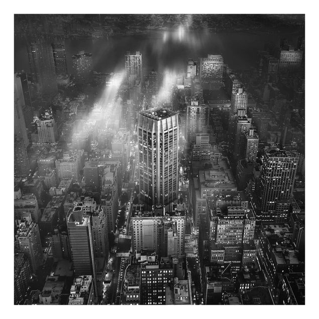 Tableaux en verre noir et blanc Soleil sur la ville de New York
