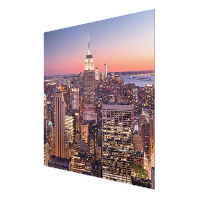 Tableaux en verre architecture & skyline Coucher de soleil Manhattan New York City
