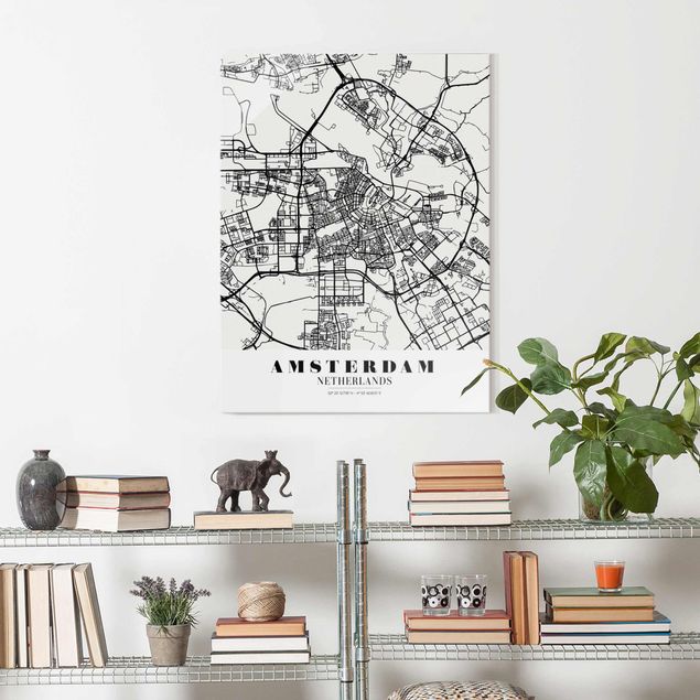 Tableaux en verre mappemonde Plan de ville d'Amsterdam - Classique