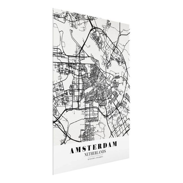 Tableaux en verre citations Plan de ville d'Amsterdam - Classique