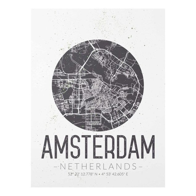 Tableau gris Plan de ville d'Amsterdam - Rétro