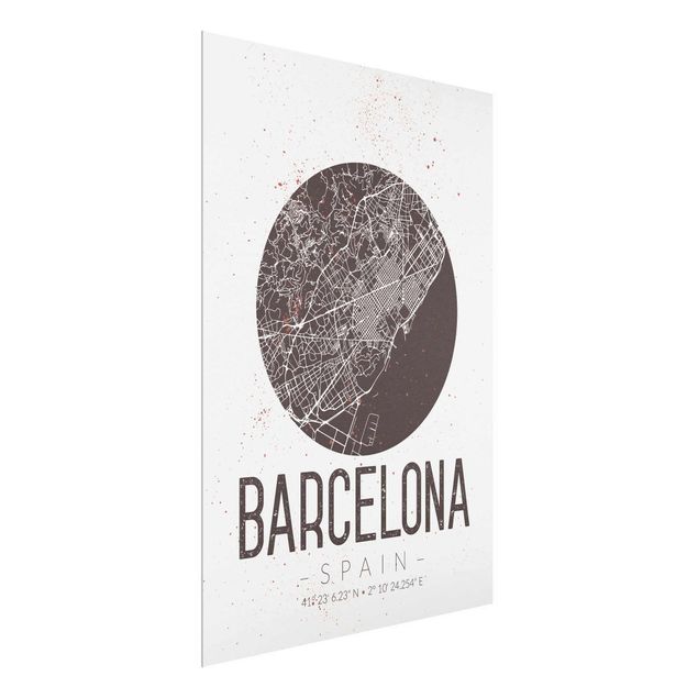 Tableaux en verre citations Plan de ville de Barcelone - Rétro