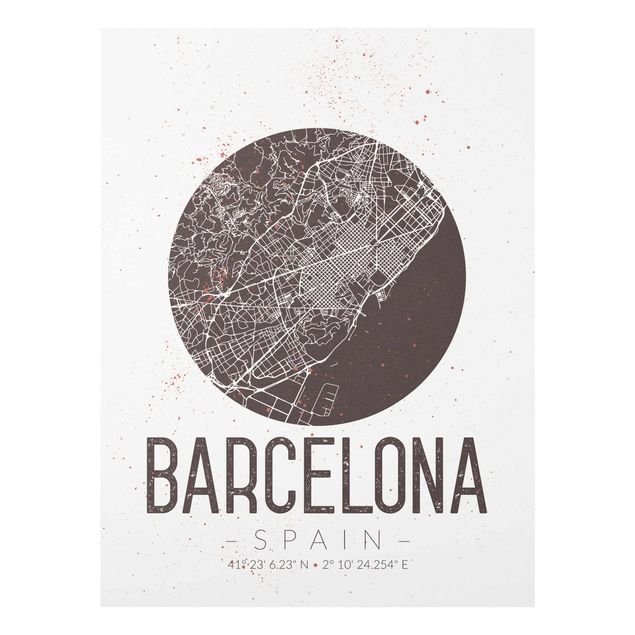 Tableau marron moderne Plan de ville de Barcelone - Rétro