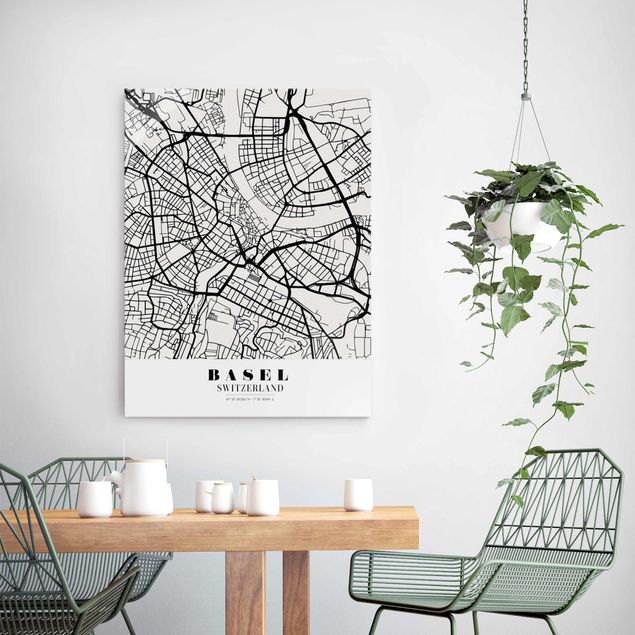 Tableaux en verre noir et blanc Plan de la ville de Bâle - Classique