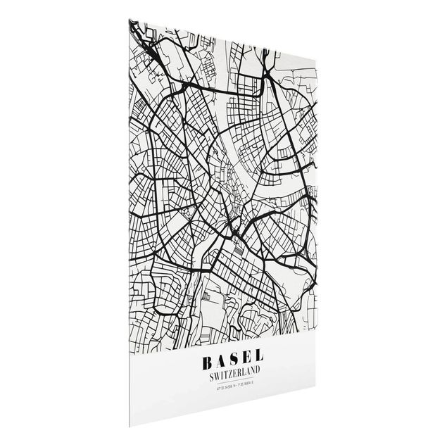Tableaux en verre citations Plan de la ville de Bâle - Classique