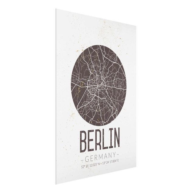 Tableaux en verre mappemonde Plan de Ville de Berlin - Rétro