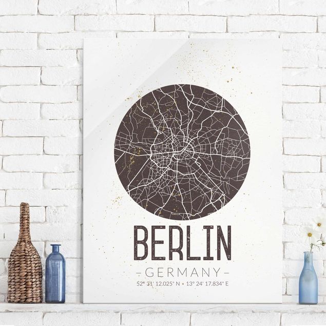 Tableaux en verre Berlin Plan de Ville de Berlin - Rétro
